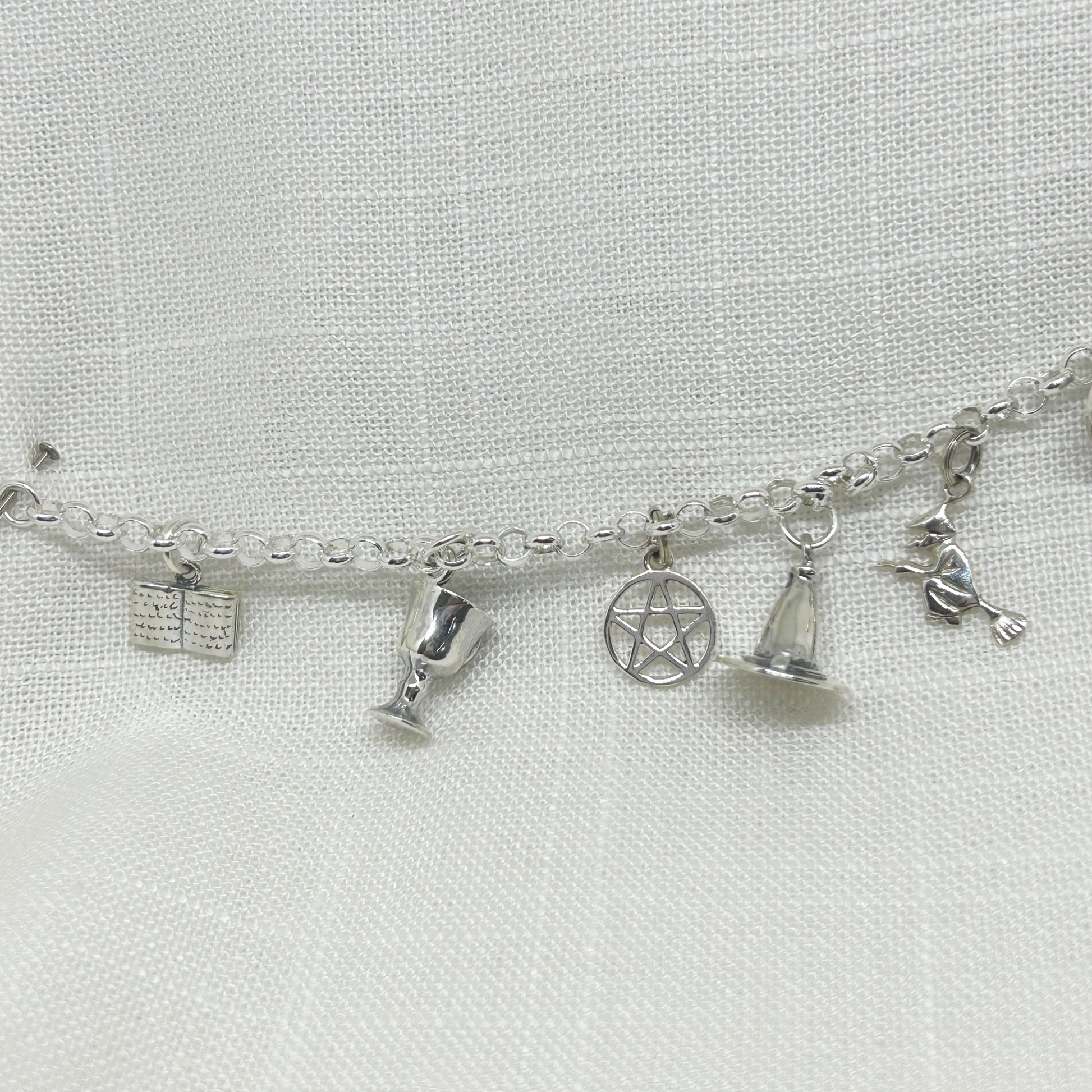 Witchy Charm Bracelet BLESSED BE Wiccan Pagan Pentacle Witch