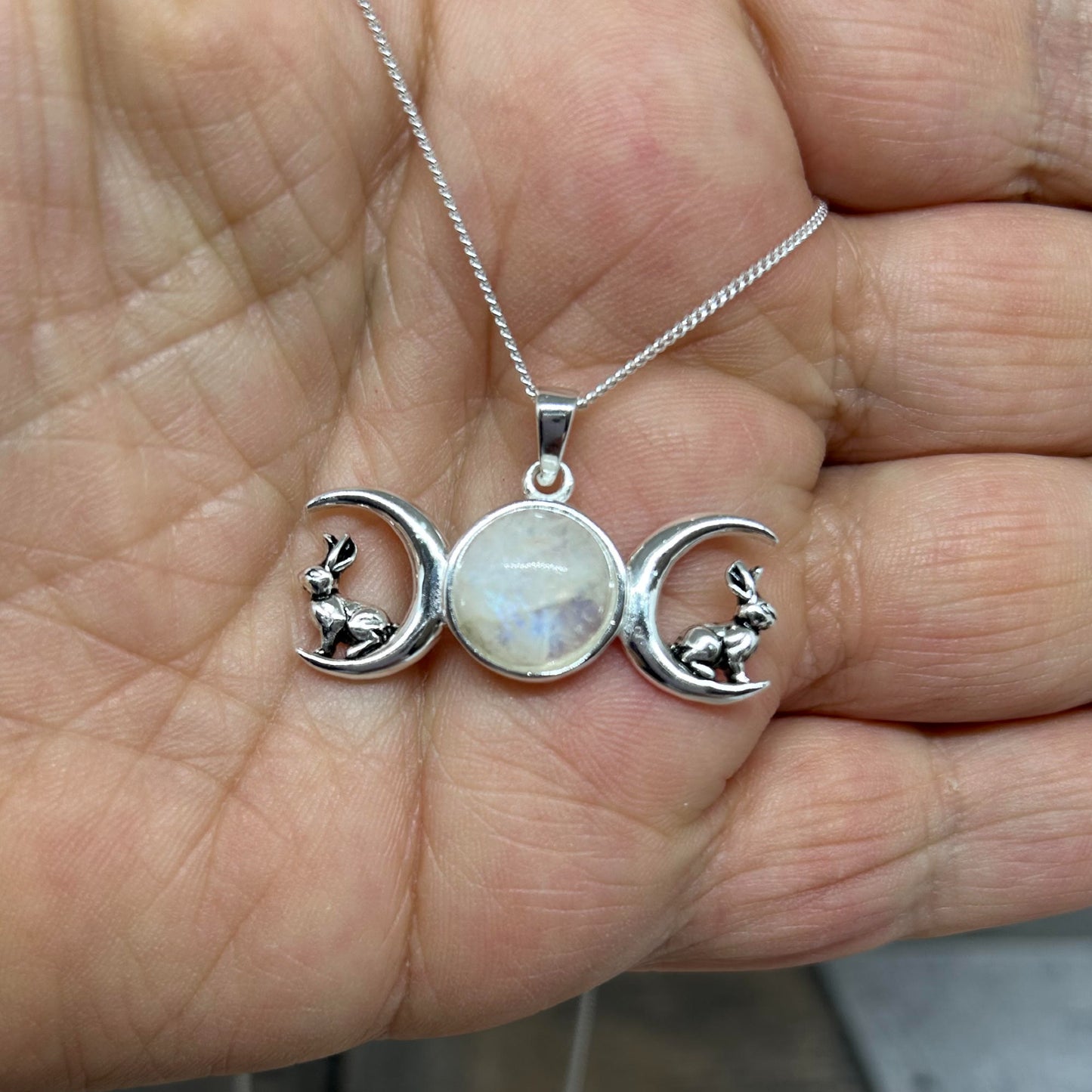 Sterling Silver Triple Moon Hare Necklace